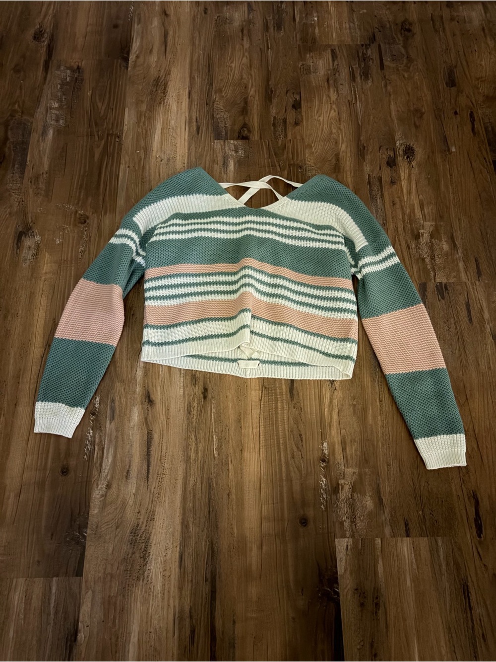 Cropped Striped Knit Sweater - Cream, Sage & Blush